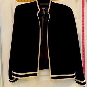 Positive Attitude Black suit jacket with cream ribbon trim, elegant neckline
